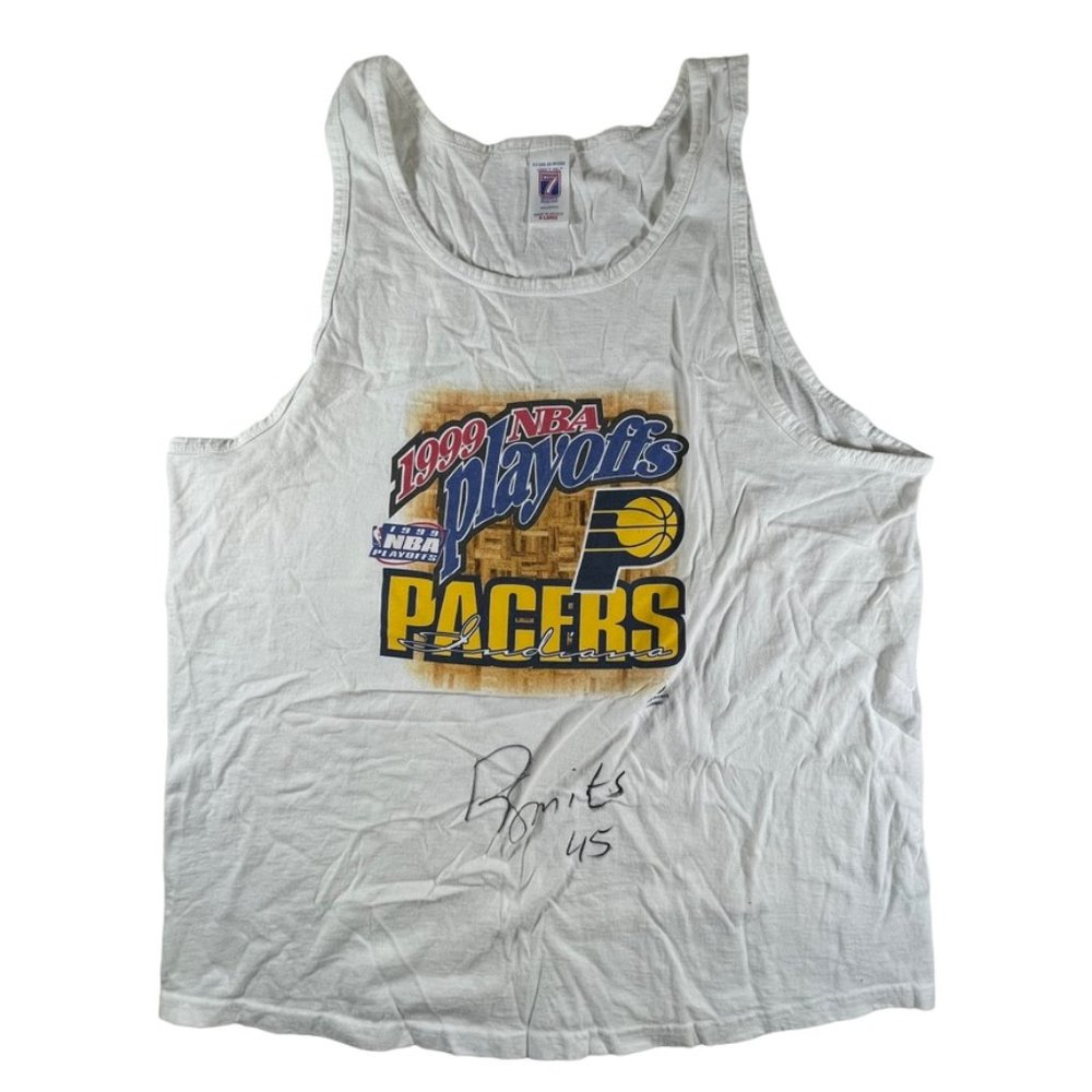 Vintage 1999 NBA Playoffs Indiana Pacers Logo 7 Rik Smits autographed tank top